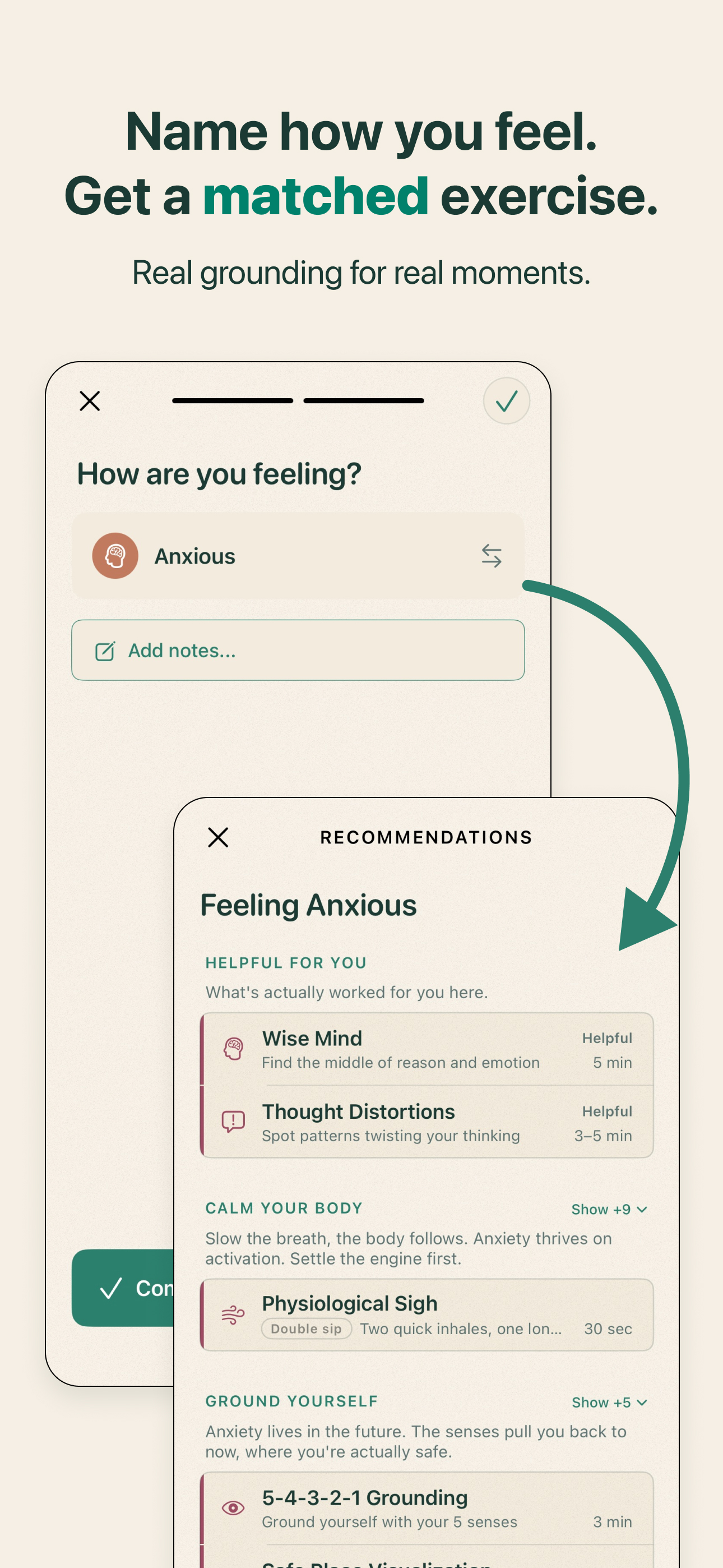 Name how you feel and get a matched exercise